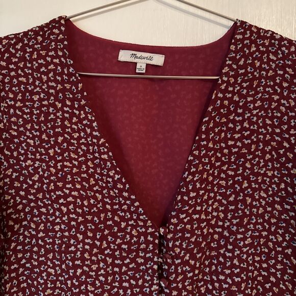 Madewell Overture Red Ditsy Flower Balloon Sleeve Top Romantic Preppy | Sz Smal - Picture 4 of 10